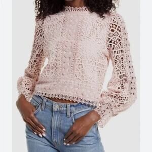Amy Lynn Crochet Lace Blouse Leyla Women L Powder Pink Coquette‎ Cottagecore
